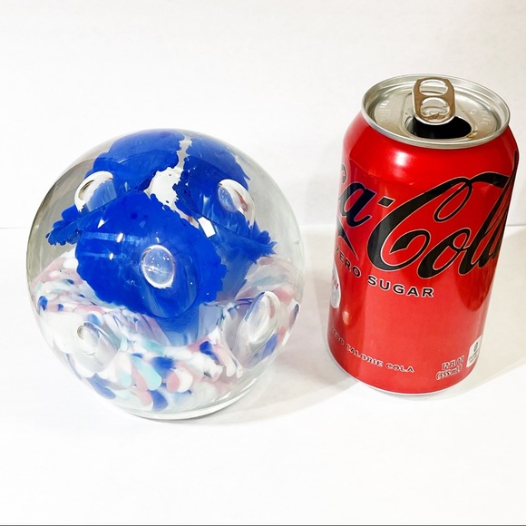 Vintage Art Glass Blue Trumpet Flower Confetti Large Paperweight - Picture 3 of 7